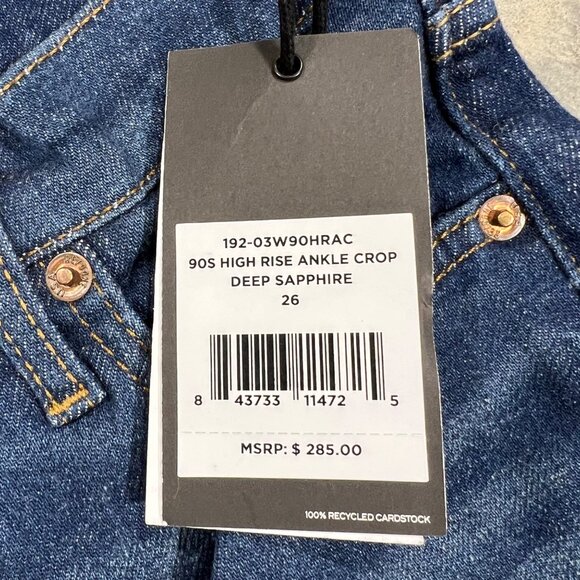$285 NWT RE/DONE 90s HIGH RISE ANKLE CROP DEEP SAPHIRE JEANS SZ 26 - Picture 3 of 5